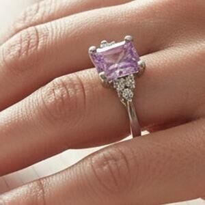Vintage Silver Amethyst Ring with Cubic Zirconia Elegant Art Deco Design size 7